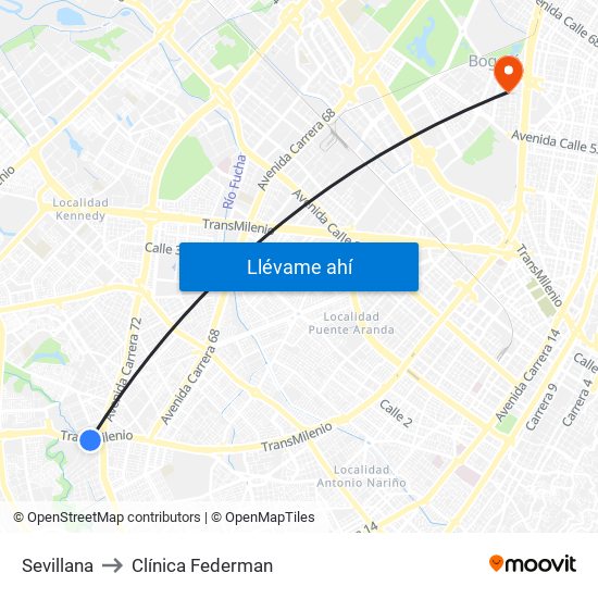 Sevillana to Clínica Federman map