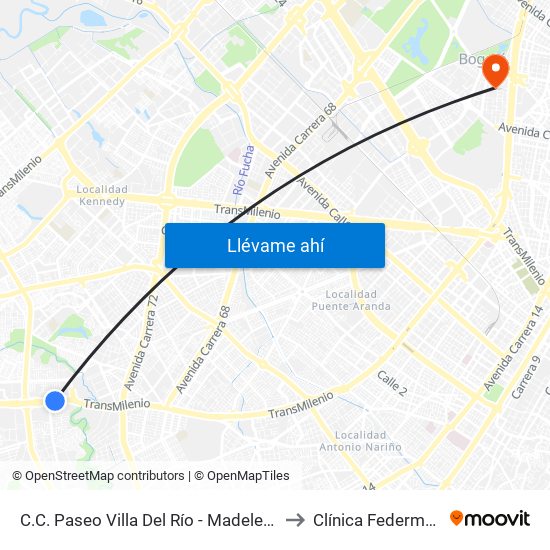 C.C. Paseo Villa Del Río - Madelena to Clínica Federman map
