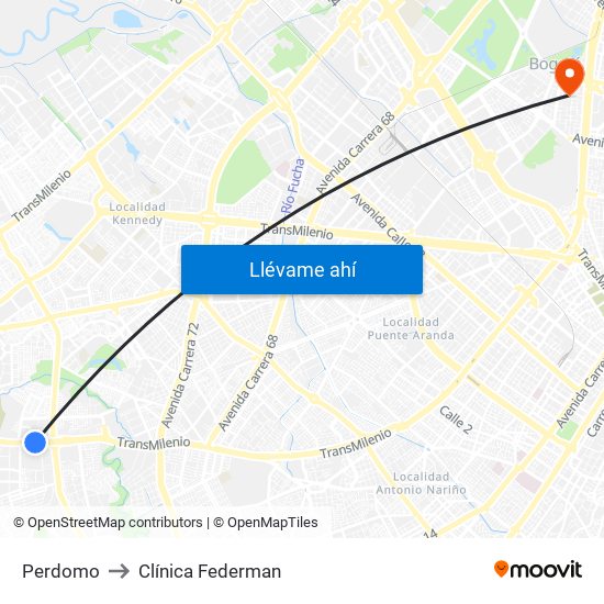 Perdomo to Clínica Federman map