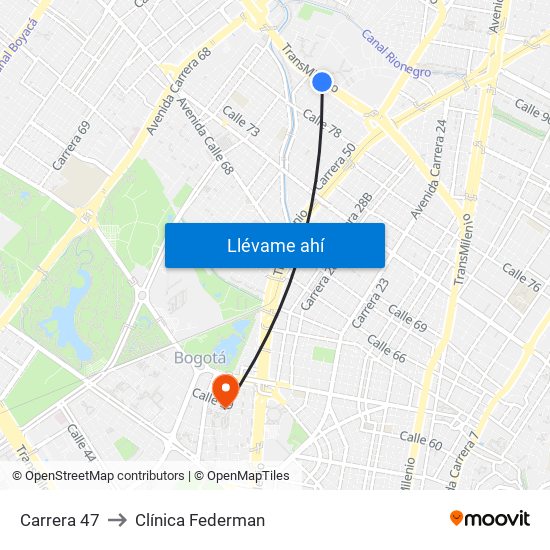 Carrera 47 to Clínica Federman map