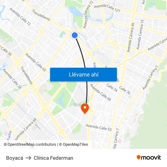 Boyacá to Clínica Federman map