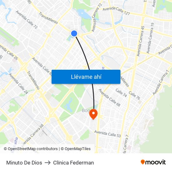 Minuto De Dios to Clínica Federman map