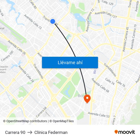 Carrera 90 to Clínica Federman map