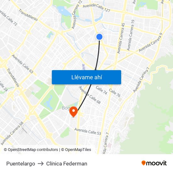 Puentelargo to Clínica Federman map