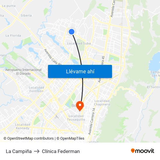 La Campiña to Clínica Federman map