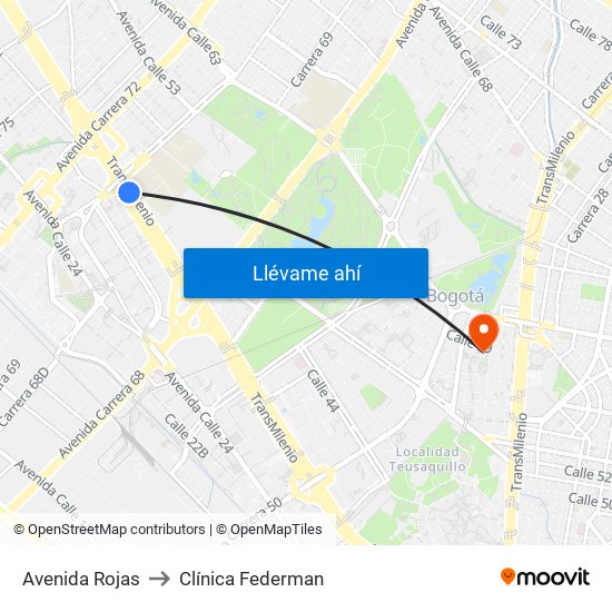 Avenida Rojas to Clínica Federman map
