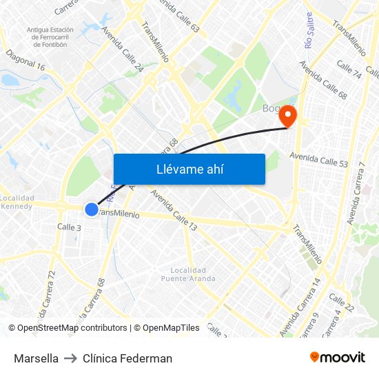 Marsella to Clínica Federman map