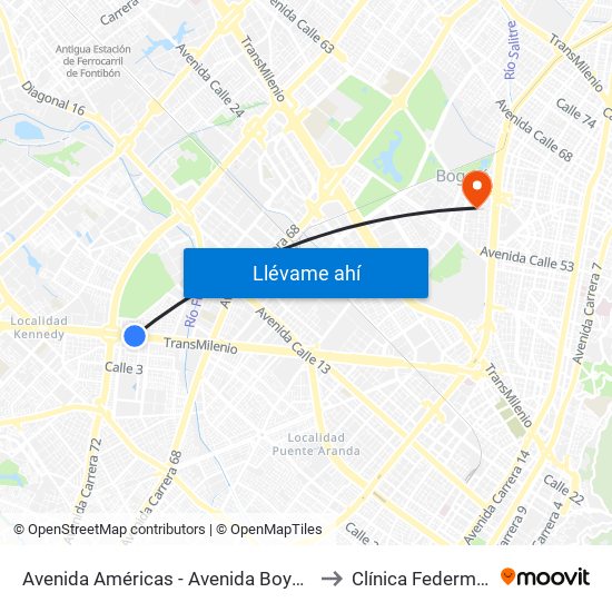 Avenida Américas - Avenida Boyacá to Clínica Federman map