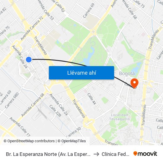 Br. La Esperanza Norte (Av. La Esperanza - Kr 69d) to Clínica Federman map