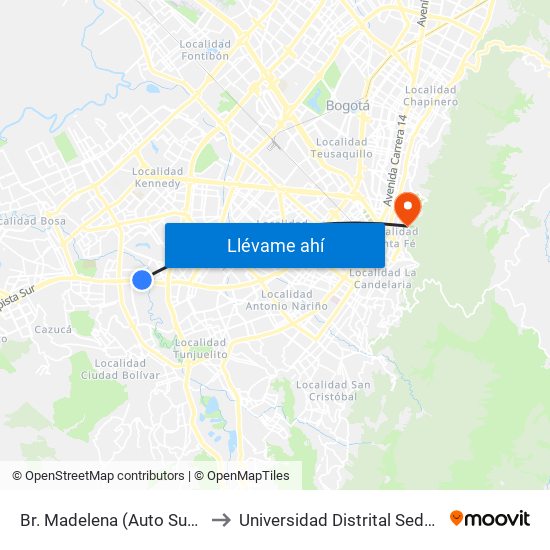Br. Madelena (Auto Sur - Kr 64 Bis) to Universidad Distrital Sede Macarena A map