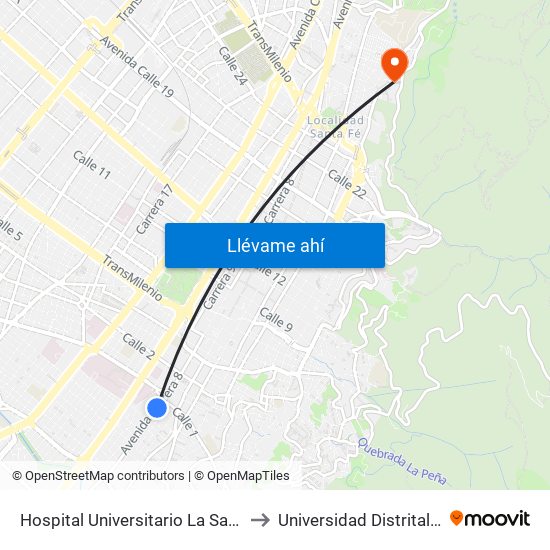 Hospital Universitario La Samaritana (Kr 8 - Cl 0 Sur) to Universidad Distrital Sede Macarena A map