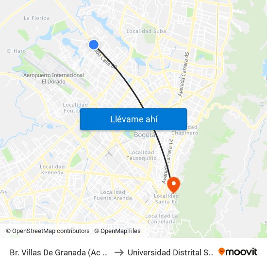 Br. Villas De Granada (Ac 80 - Kr 112 Bis) (A) to Universidad Distrital Sede Macarena A map