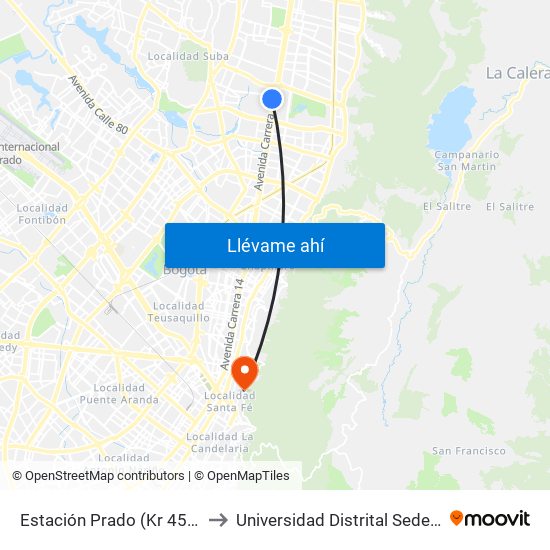 Estación Prado (Kr 45a - Cl 128b) to Universidad Distrital Sede Macarena A map