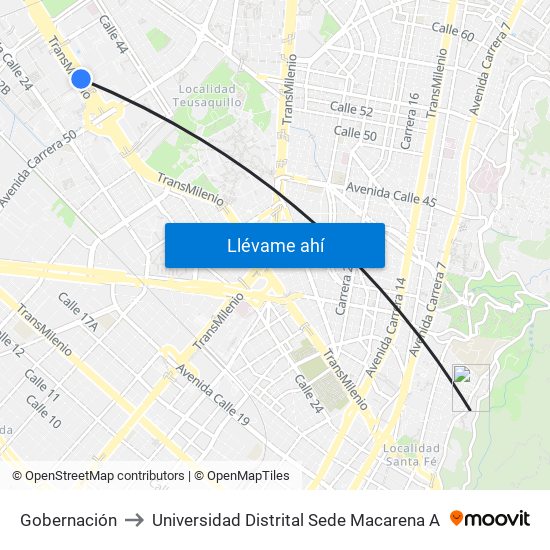 Gobernación to Universidad Distrital Sede Macarena A map