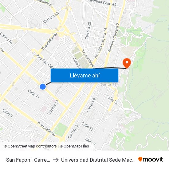 San Façon - Carrera 22 to Universidad Distrital Sede Macarena A map