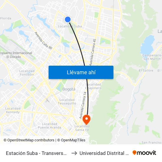 Estación Suba - Transversal 91 (Ak 91 - Ac 145) to Universidad Distrital Sede Macarena A map
