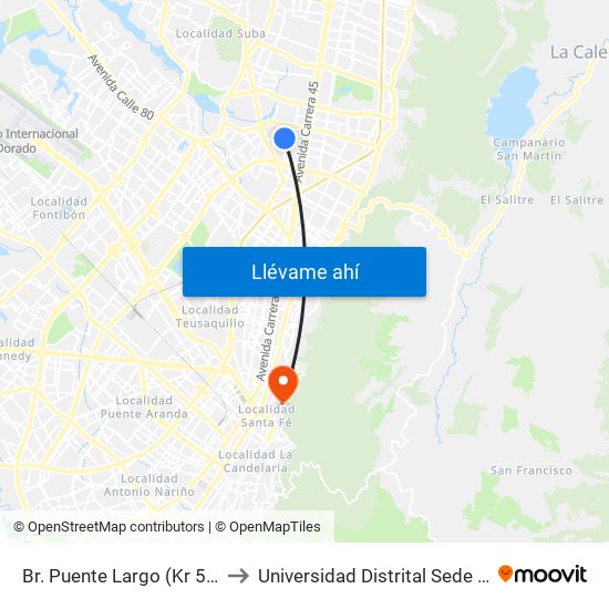 Br. Puente Largo (Kr 53 - Cl 107) to Universidad Distrital Sede Macarena A map