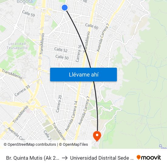 Br. Quinta Mutis (Ak 24 - Cl 63a) to Universidad Distrital Sede Macarena A map