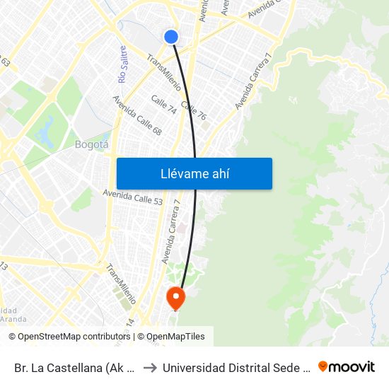 Br. La Castellana (Ak 50 - Cl 91) to Universidad Distrital Sede Macarena A map