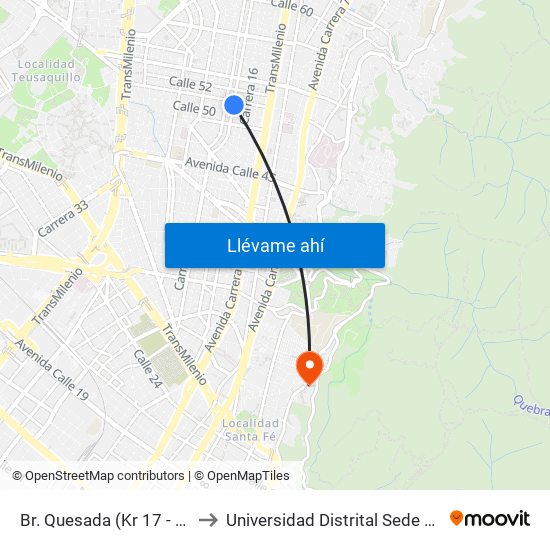 Br. Quesada (Kr 17 - Cl 51) (A) to Universidad Distrital Sede Macarena A map