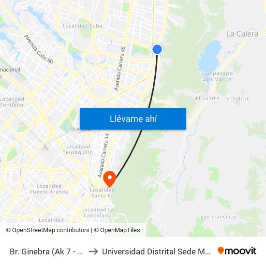 Br. Ginebra (Ak 7 - Cl 134) to Universidad Distrital Sede Macarena A map