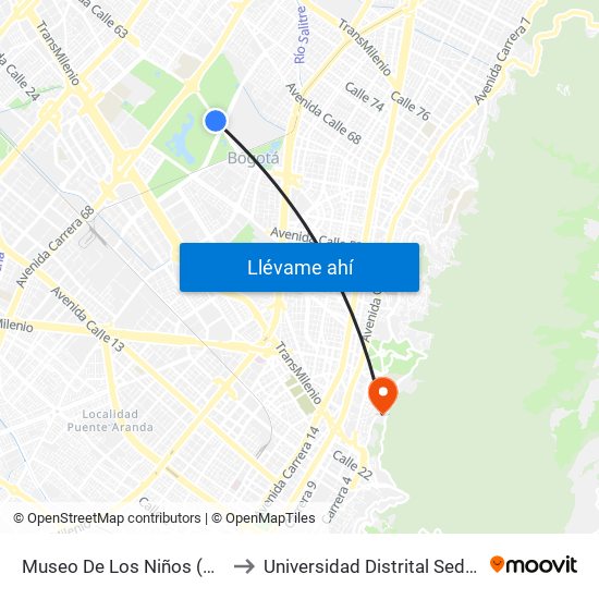 Museo De Los Niños (Ac 63 - Kr 65) to Universidad Distrital Sede Macarena A map