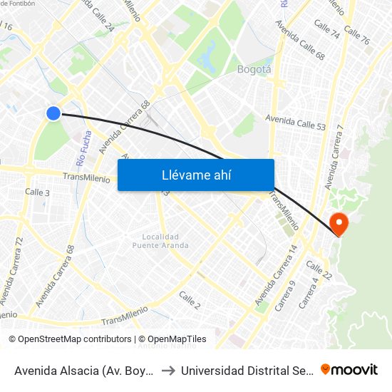 Avenida Alsacia (Av. Boyacá - Cl 11a) (A) to Universidad Distrital Sede Macarena A map