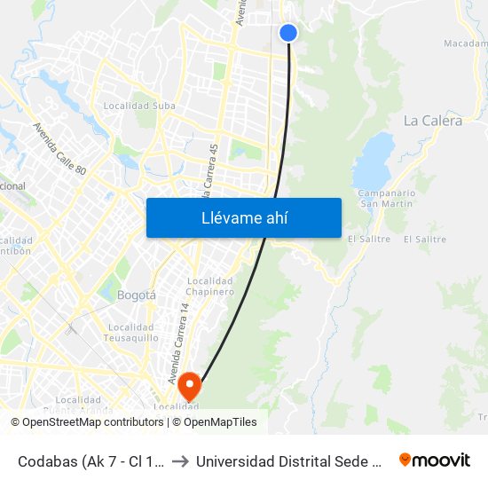 Codabas (Ak 7 - Cl 181a) (A) to Universidad Distrital Sede Macarena A map