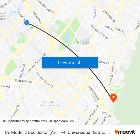 Br. Modelia Occidental (Av. Esperanza - Kr 81) to Universidad Distrital Sede Macarena A map