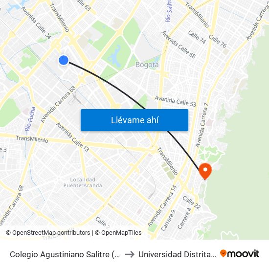 Colegio Agustiniano Salitre (Av. La Esperanza - Kr 69b) to Universidad Distrital Sede Macarena A map