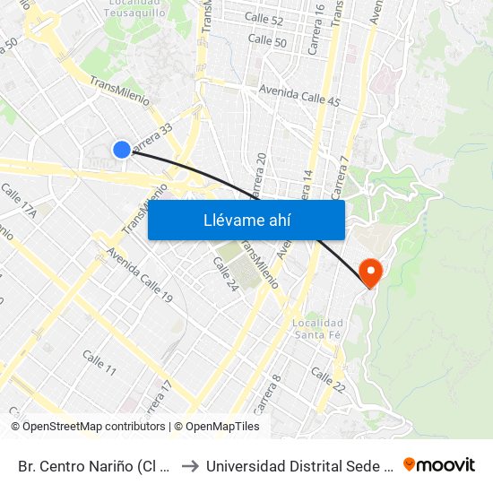 Br. Centro Nariño (Cl 25 - Kr 33) to Universidad Distrital Sede Macarena A map