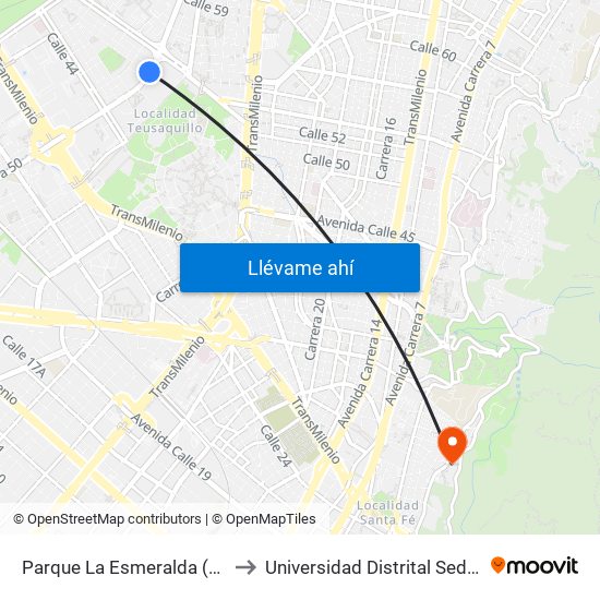 Parque La Esmeralda (Ak 50 - Cl 45) to Universidad Distrital Sede Macarena A map