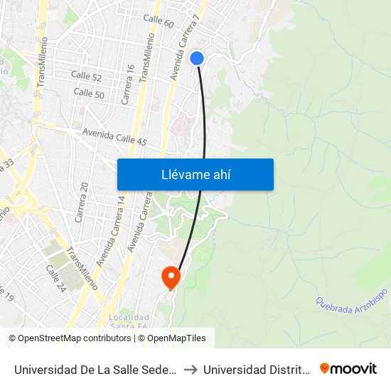 Universidad De La Salle Sede Chapinero (Kr 4 - Cl 58 Bis) to Universidad Distrital Sede Macarena A map