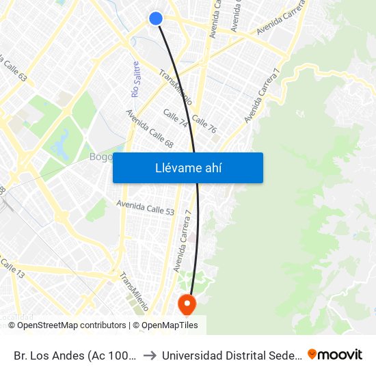 Br. Los Andes (Ac 100 - Kr 66) (B) to Universidad Distrital Sede Macarena A map