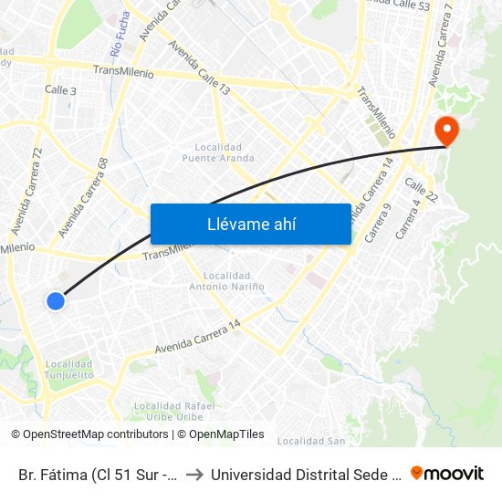 Br. Fátima (Cl 51 Sur - Kr 34) (A) to Universidad Distrital Sede Macarena A map