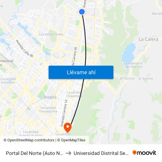 Portal Del Norte (Auto Norte - Cl 174a) to Universidad Distrital Sede Macarena A map