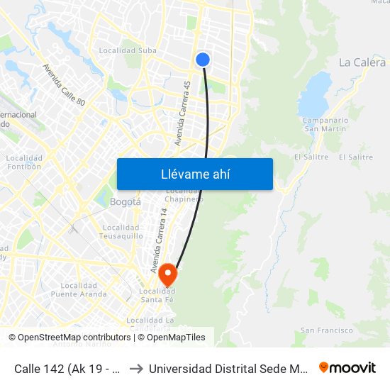 Calle 142 (Ak 19 - Cl 142) to Universidad Distrital Sede Macarena A map