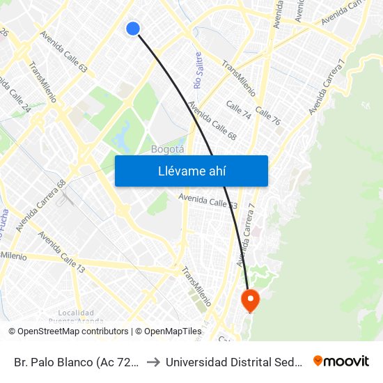 Br. Palo Blanco (Ac 72 - Ak 70) (A) to Universidad Distrital Sede Macarena A map