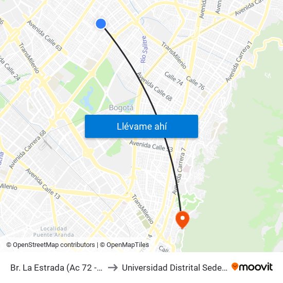 Br. La Estrada (Ac 72 - Kr 69k) (A) to Universidad Distrital Sede Macarena A map