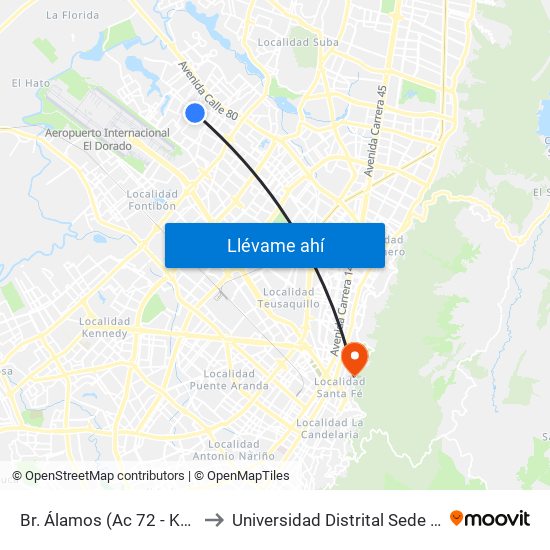 Br. Álamos (Ac 72 - Kr 101a) (A) to Universidad Distrital Sede Macarena A map