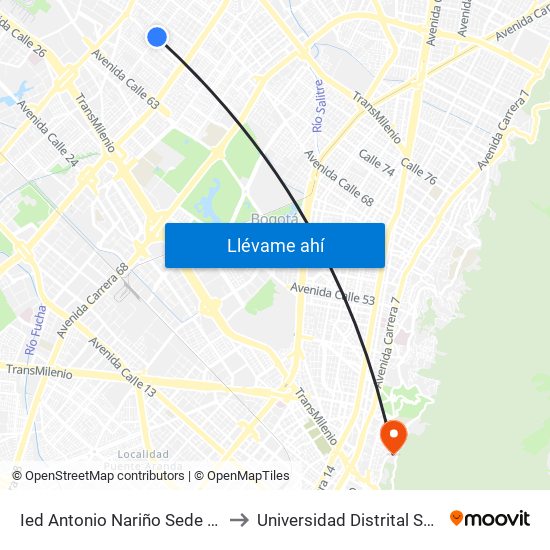 Ied Antonio Nariño Sede A (Kr 77a - Cl 67) to Universidad Distrital Sede Macarena A map