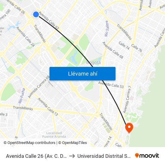 Avenida Calle 26 (Av. C. De Cali - Cl 51) (A) to Universidad Distrital Sede Macarena A map