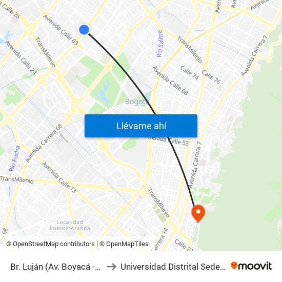 Br. Luján (Av. Boyacá - Cl 64h) (A) to Universidad Distrital Sede Macarena A map