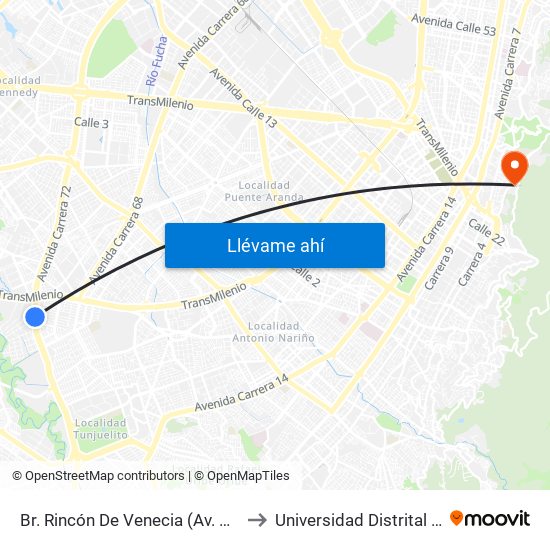 Br. Rincón De Venecia (Av. Boyacá - Cl 49b Sur) (A) to Universidad Distrital Sede Macarena A map