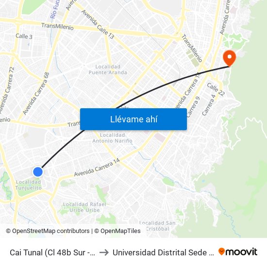 Cai Tunal (Cl 48b Sur - Kr 24) (A) to Universidad Distrital Sede Macarena A map