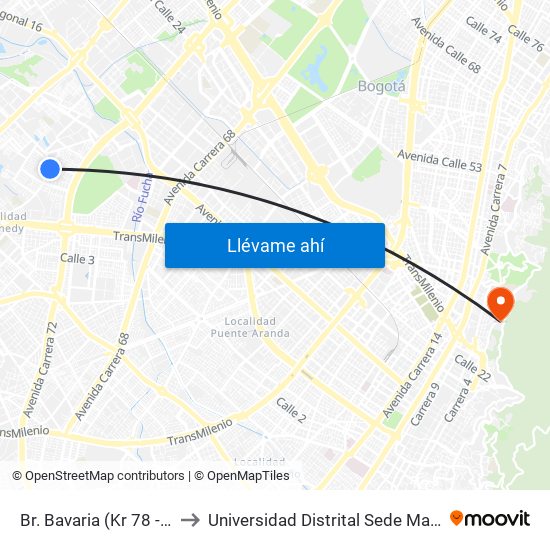 Br. Bavaria (Kr 78 - Cl 8c) to Universidad Distrital Sede Macarena A map