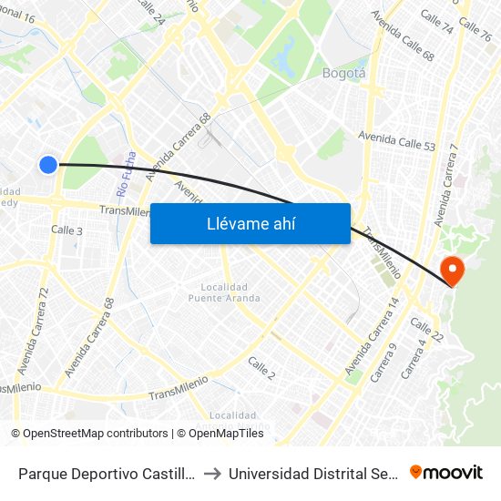 Parque Deportivo Castilla (Ac 8 - Kr 73) to Universidad Distrital Sede Macarena A map