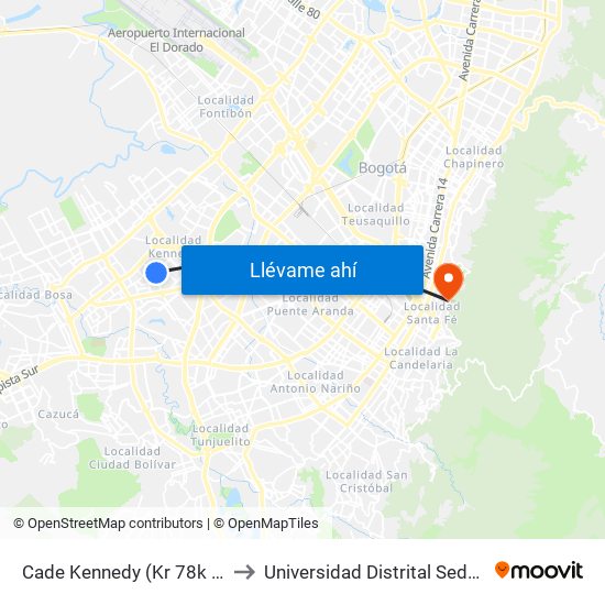 Cade Kennedy (Kr 78k - Cl 37a Sur) to Universidad Distrital Sede Macarena A map