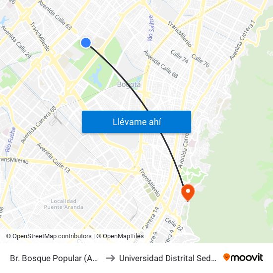 Br. Bosque Popular (Ac 63 - Kr 69f) to Universidad Distrital Sede Macarena A map