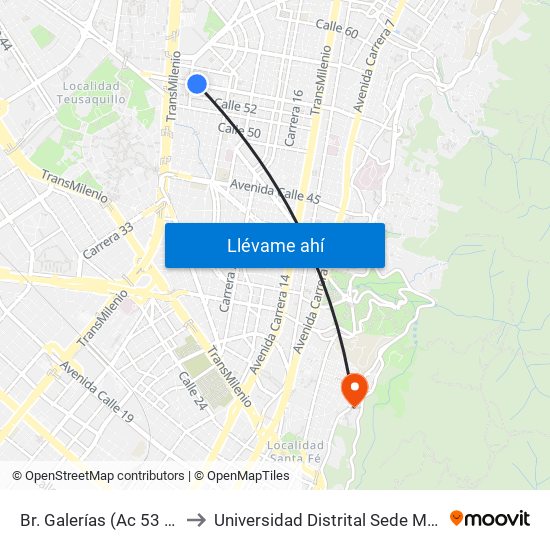 Br. Galerías (Ac 53 - Kr 28) to Universidad Distrital Sede Macarena A map